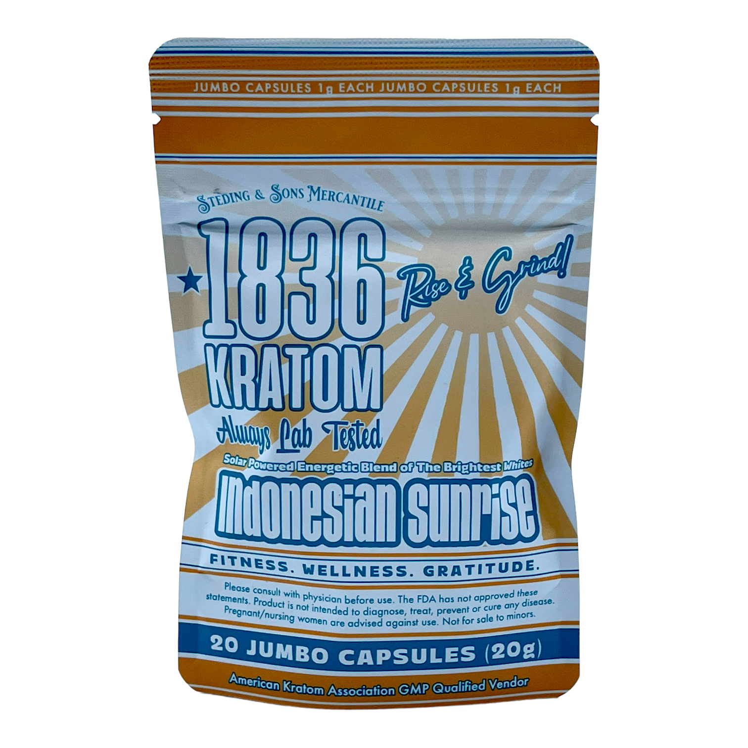 1836 Kratom White Indonesian Sunrise Kratom Jumbo Capsules - for Energy