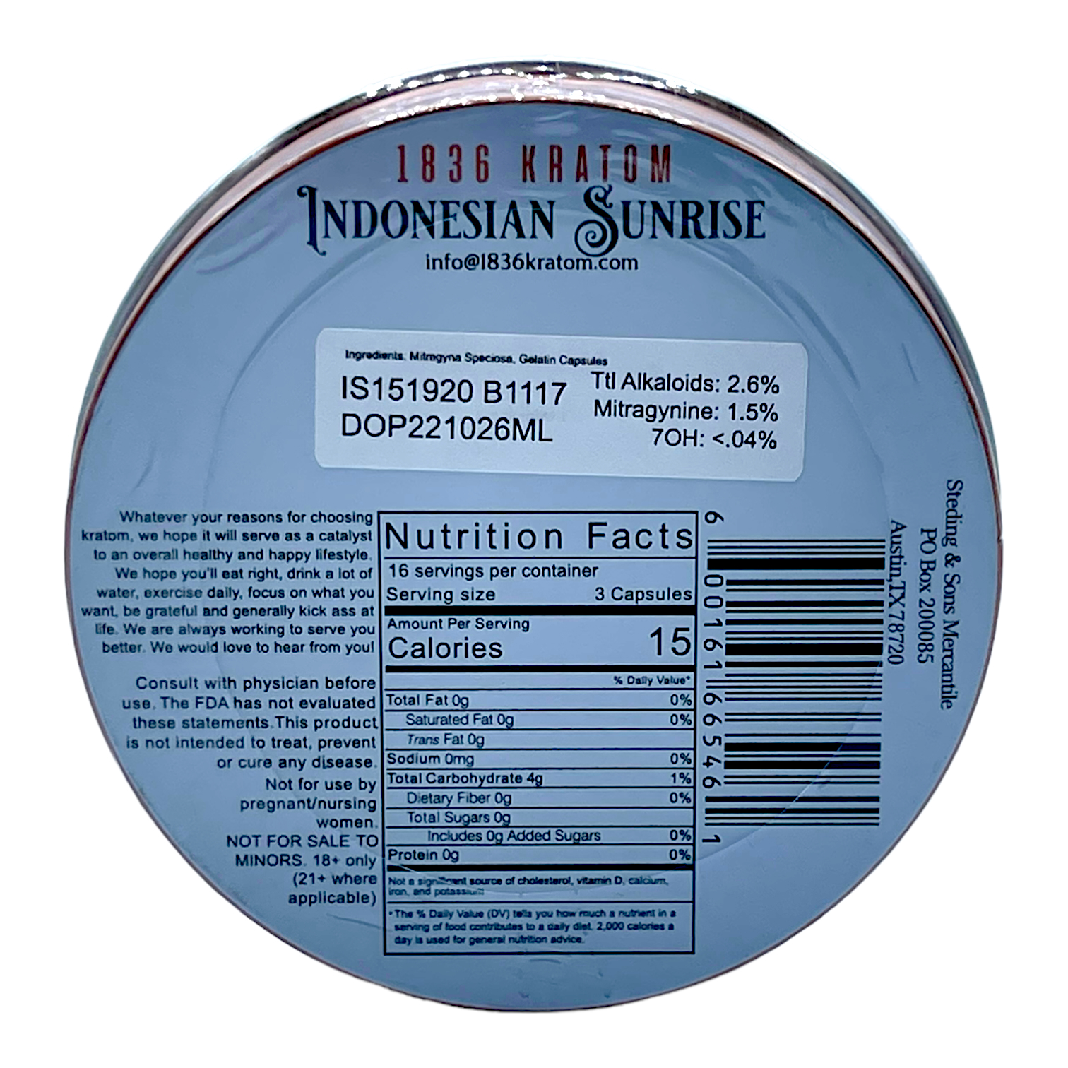 1836 Kratom White Indonesian Sunrise Kratom Jumbo Capsules - by 1836 Kratom