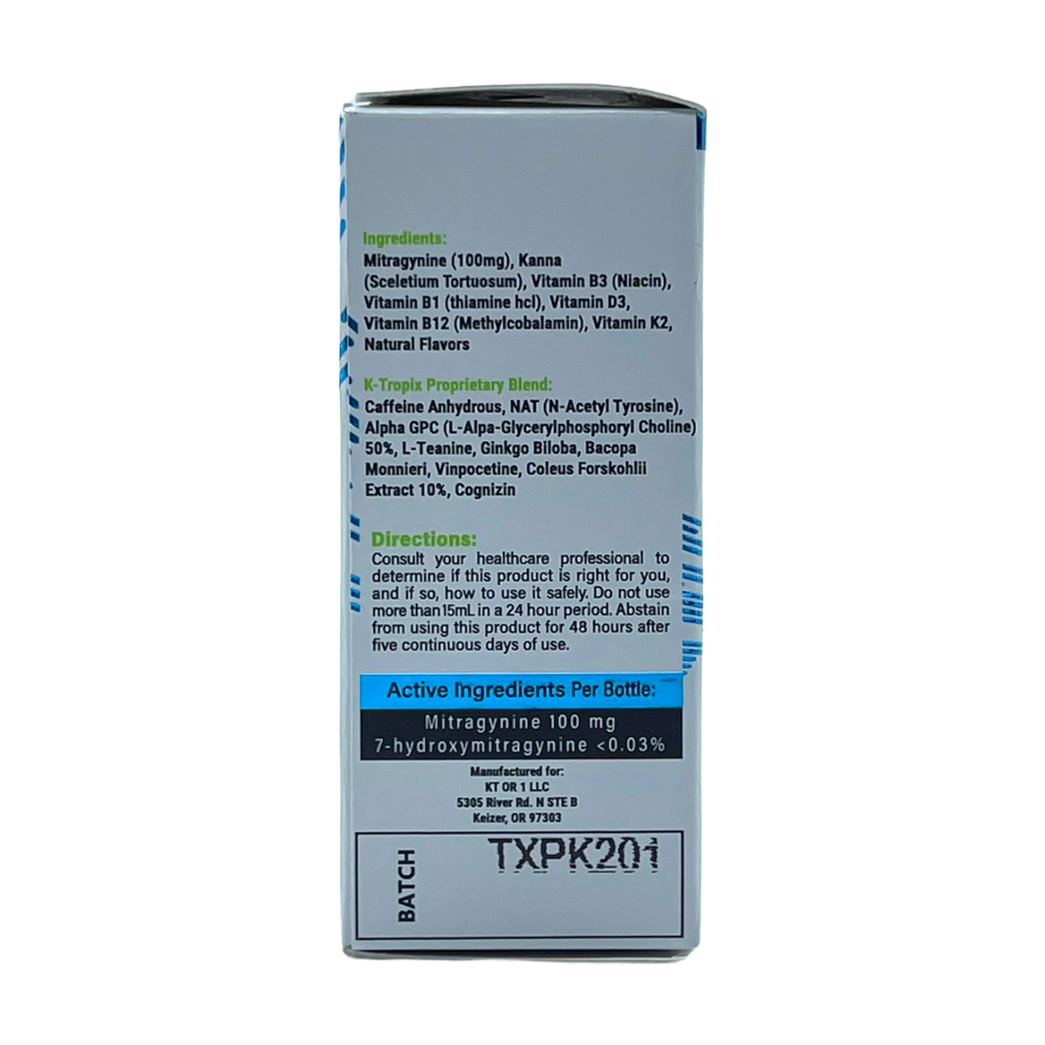 K-Tropix Kanna Kratom Nootropic Shot, 100mg, 15mL - back view