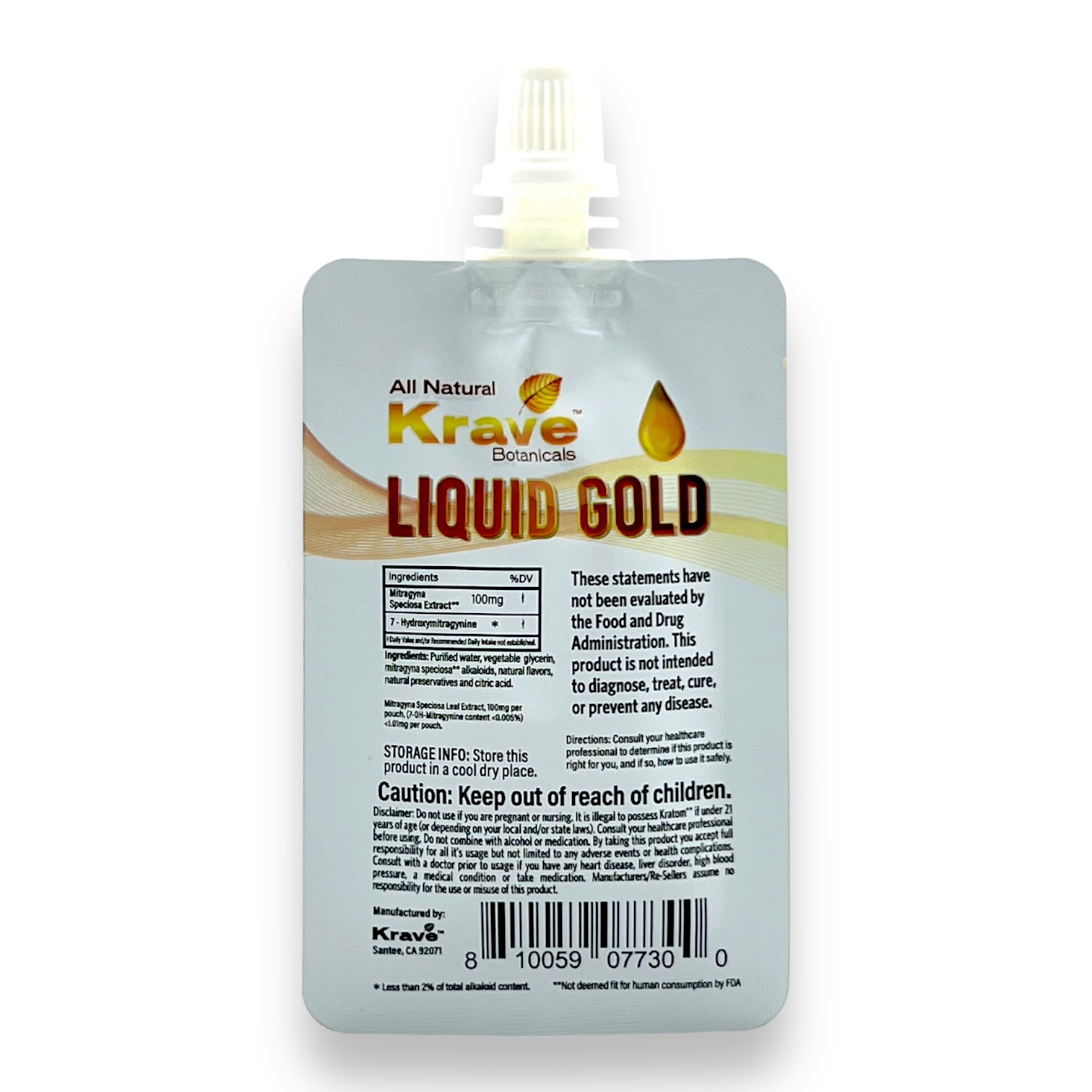 Krave Kratom Extract Liquid Gold Pouch Maeng Da 20g - for Focus