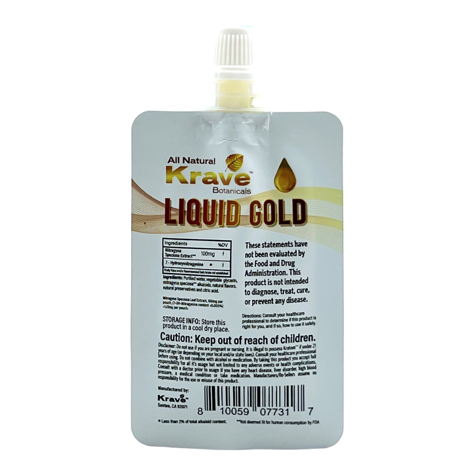 Krave Kratom Extract Liquid Gold Pouch Trainwreck 20g - for Focus