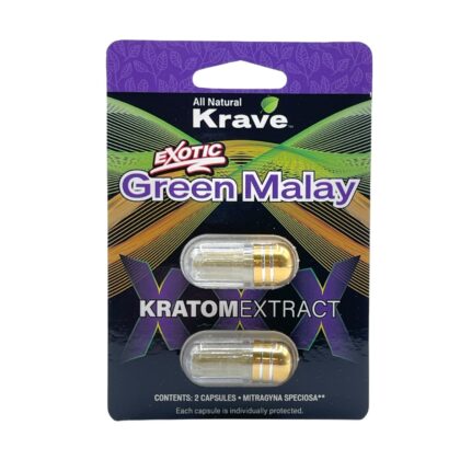 Krave Exotic Green Malay Kratom Extract Capsules, 2ct