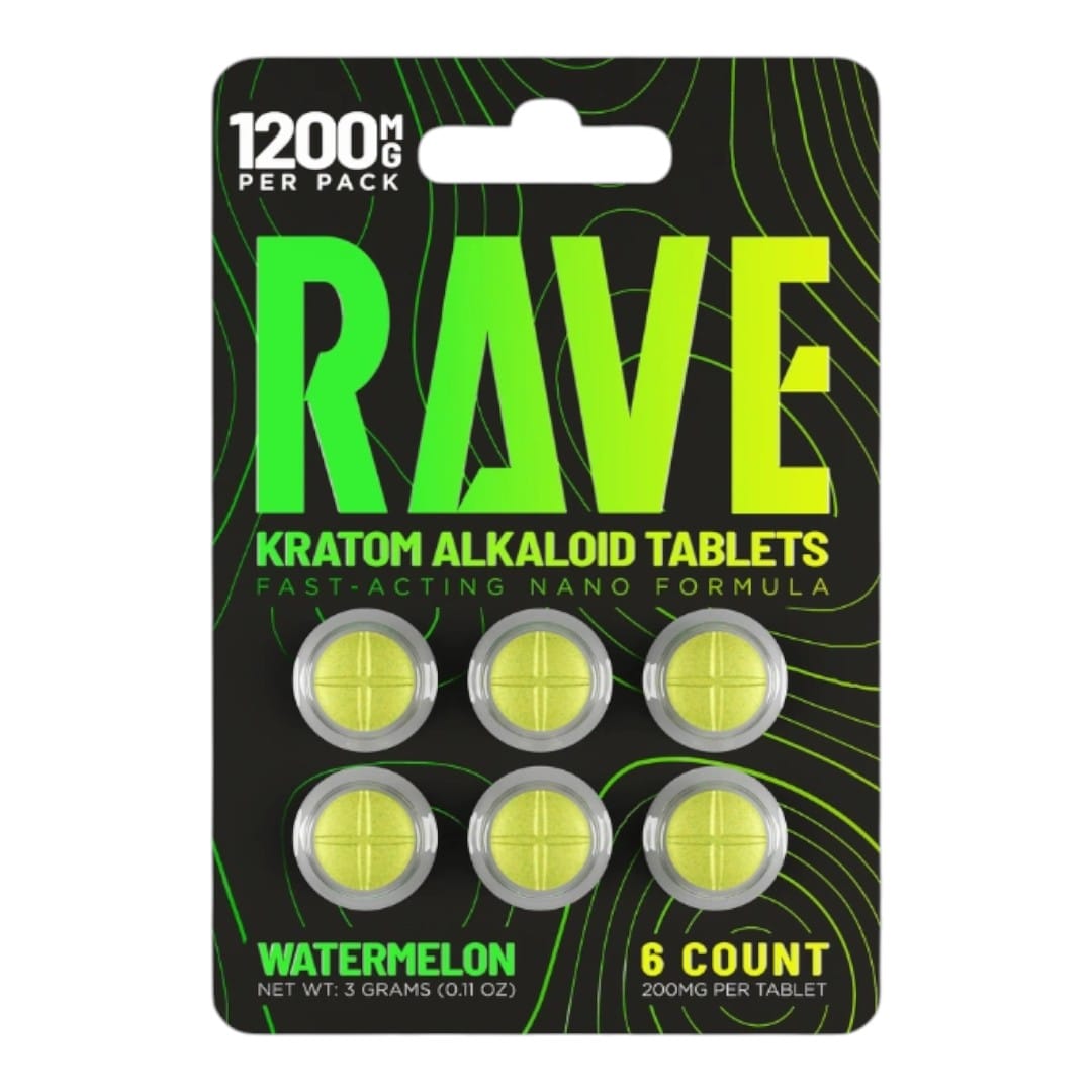 Rave Kratom 1200mg Nano Tablets, 200mg x 6ct - Watermelon