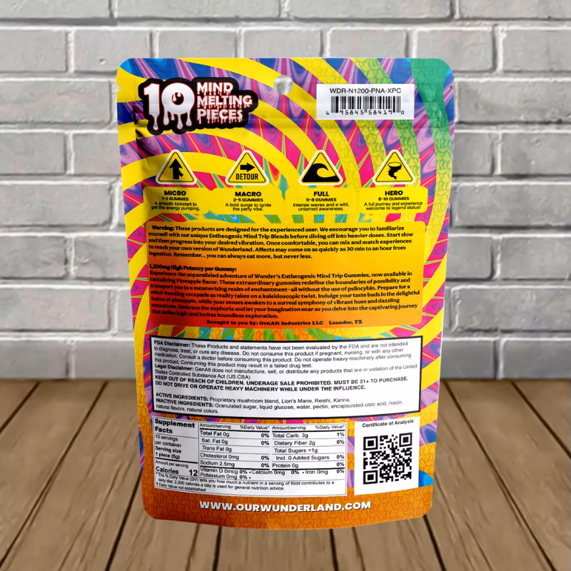 Wunder High Potency Entheogenic Mushroom + Kanna Gummies - Pineapple - supplement facts