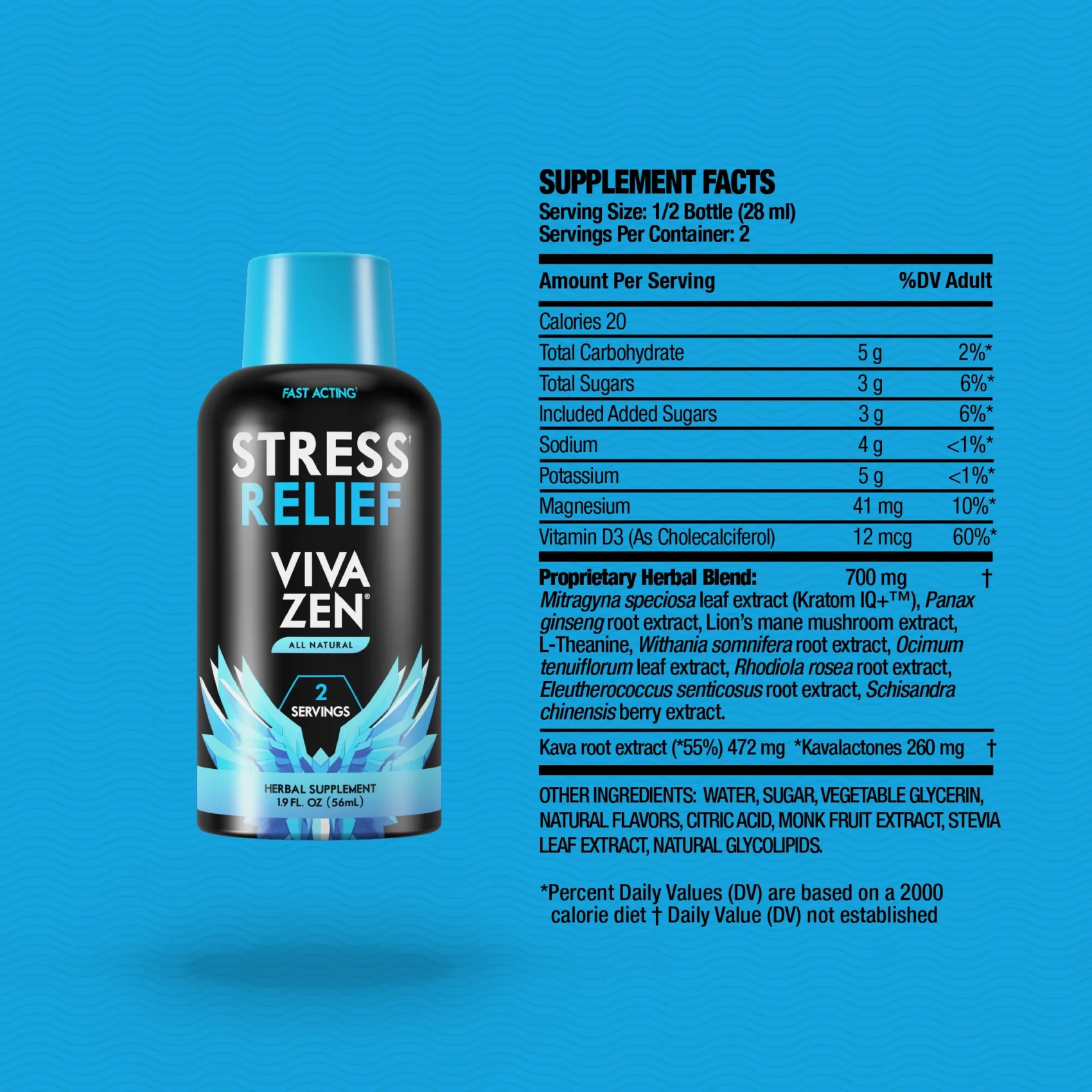VivaZen Kava Kratom Shot, 40mg Mit 250mg Kava, 56ml - label